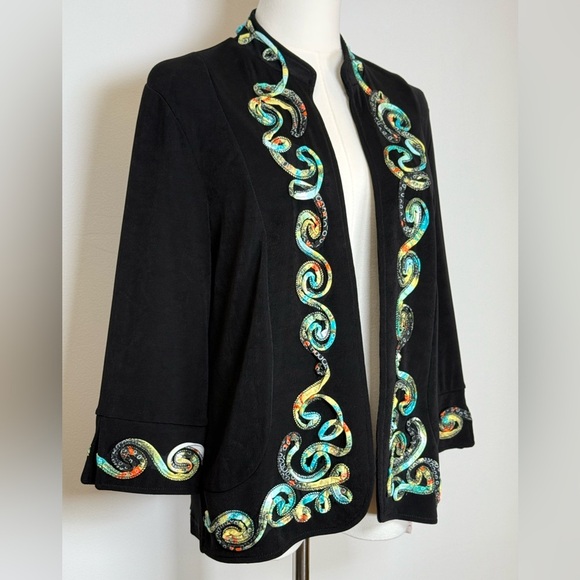 NWT Picadilly Fashions Open Cardigan 3/4 Sleeve Multicolor Appliqué Petite Small - Picture 4 of 11